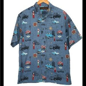 Woodland Trail Mens Shirt Ford Truck Highway Antique Gas Pump Blue Multi Sz M‎